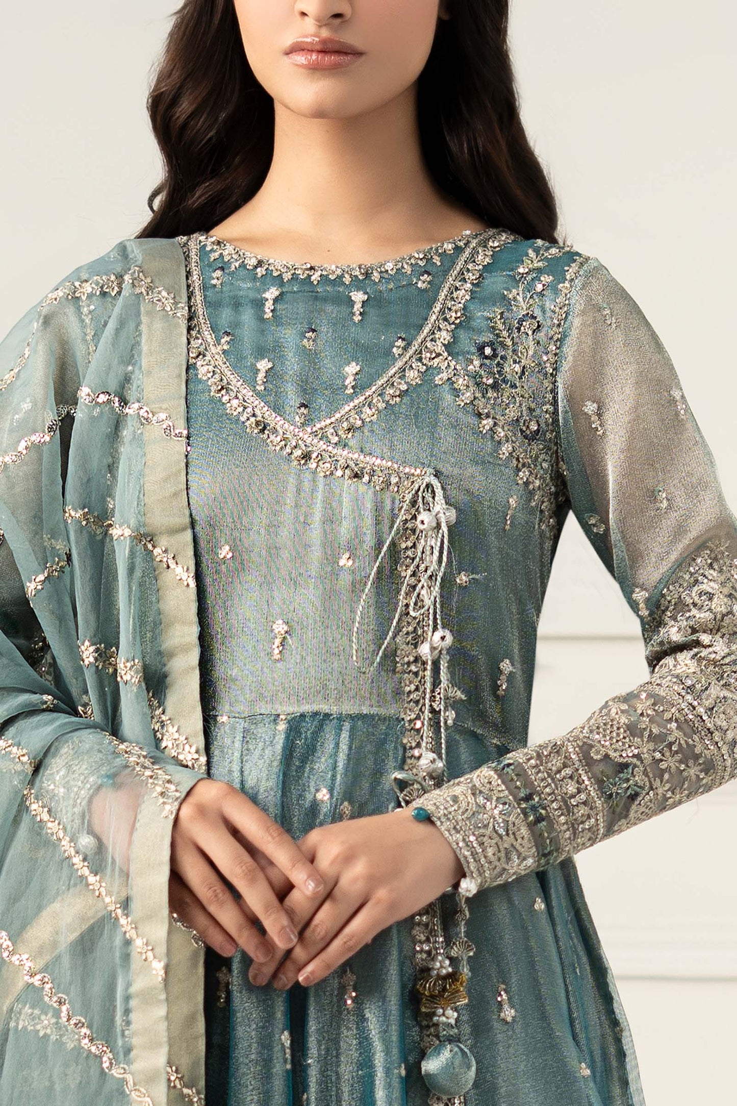 Maria B | Formal Wears | SF-EF25-30 M Ice Blue Zari Net