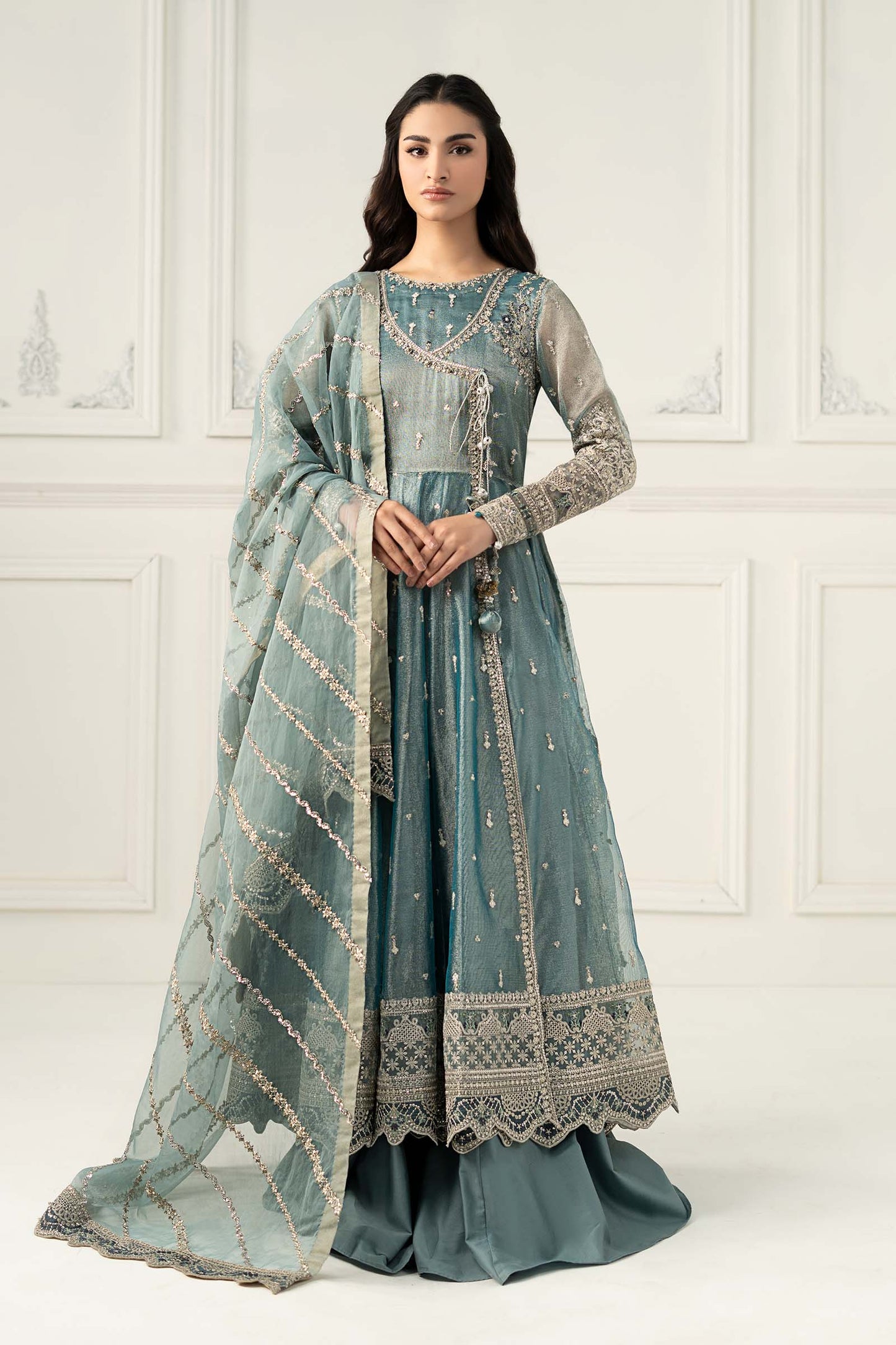Maria B | Formal Wears | SF-EF25-30 XS Ice Blue Zari Net