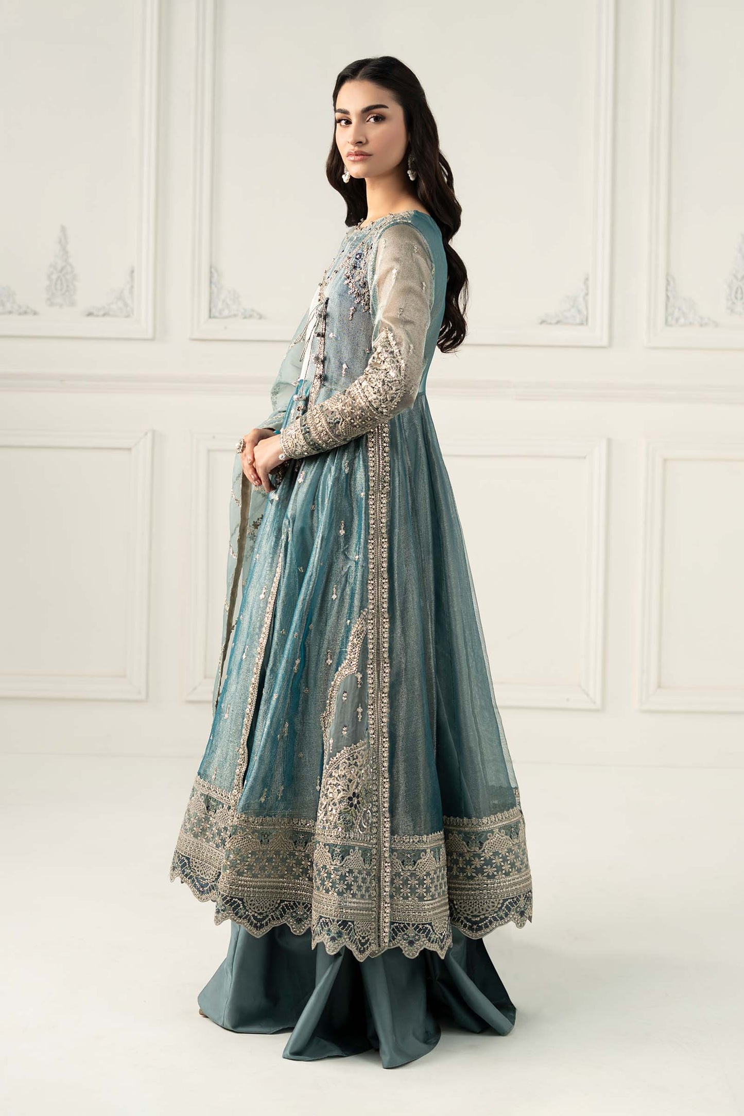 Maria B | Formal Wears | SF-EF25-30 XL Ice Blue Zari Net