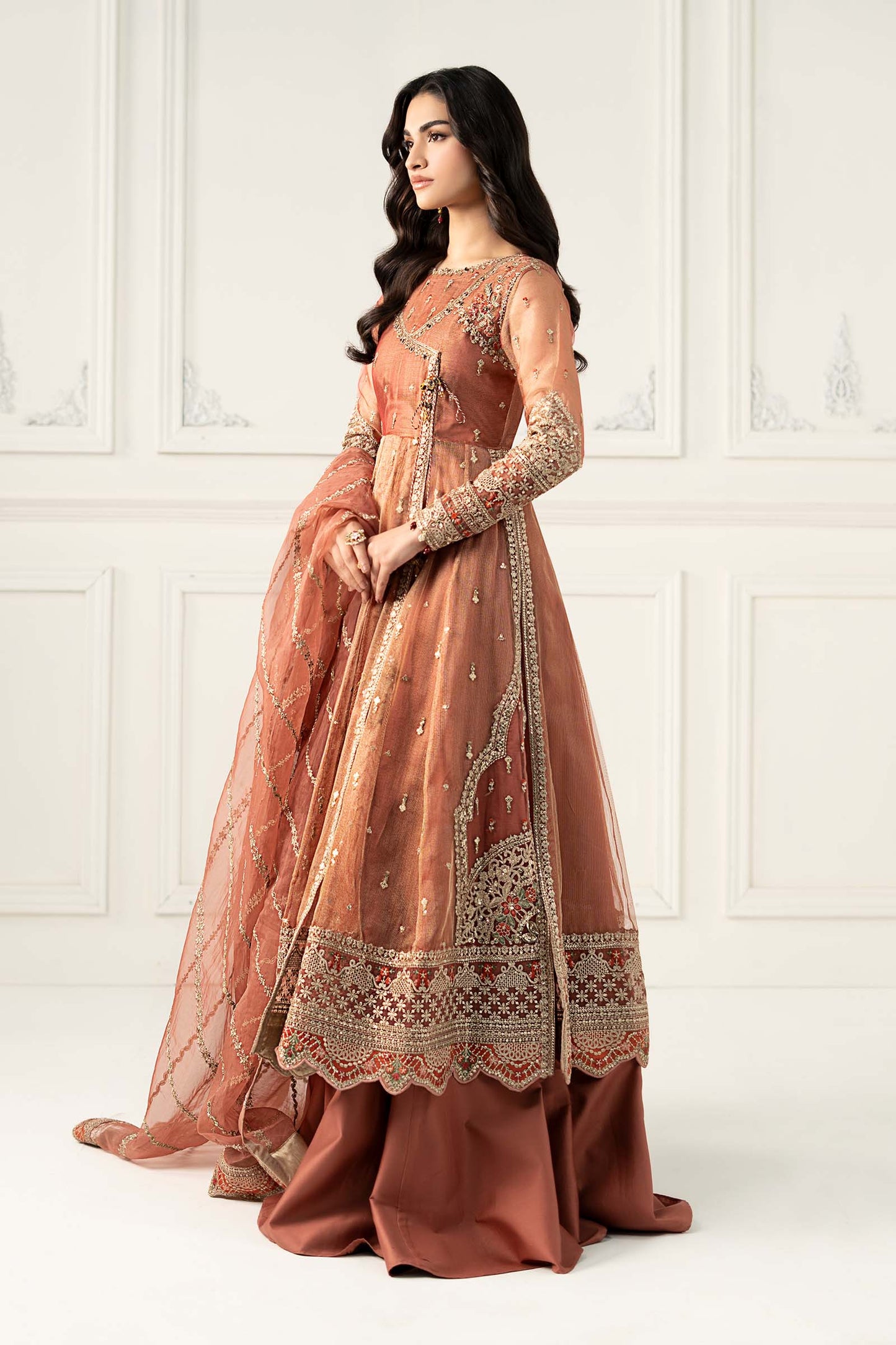 Maria B | Formal Wears | SF-EF25-30 L Peach Zari Net