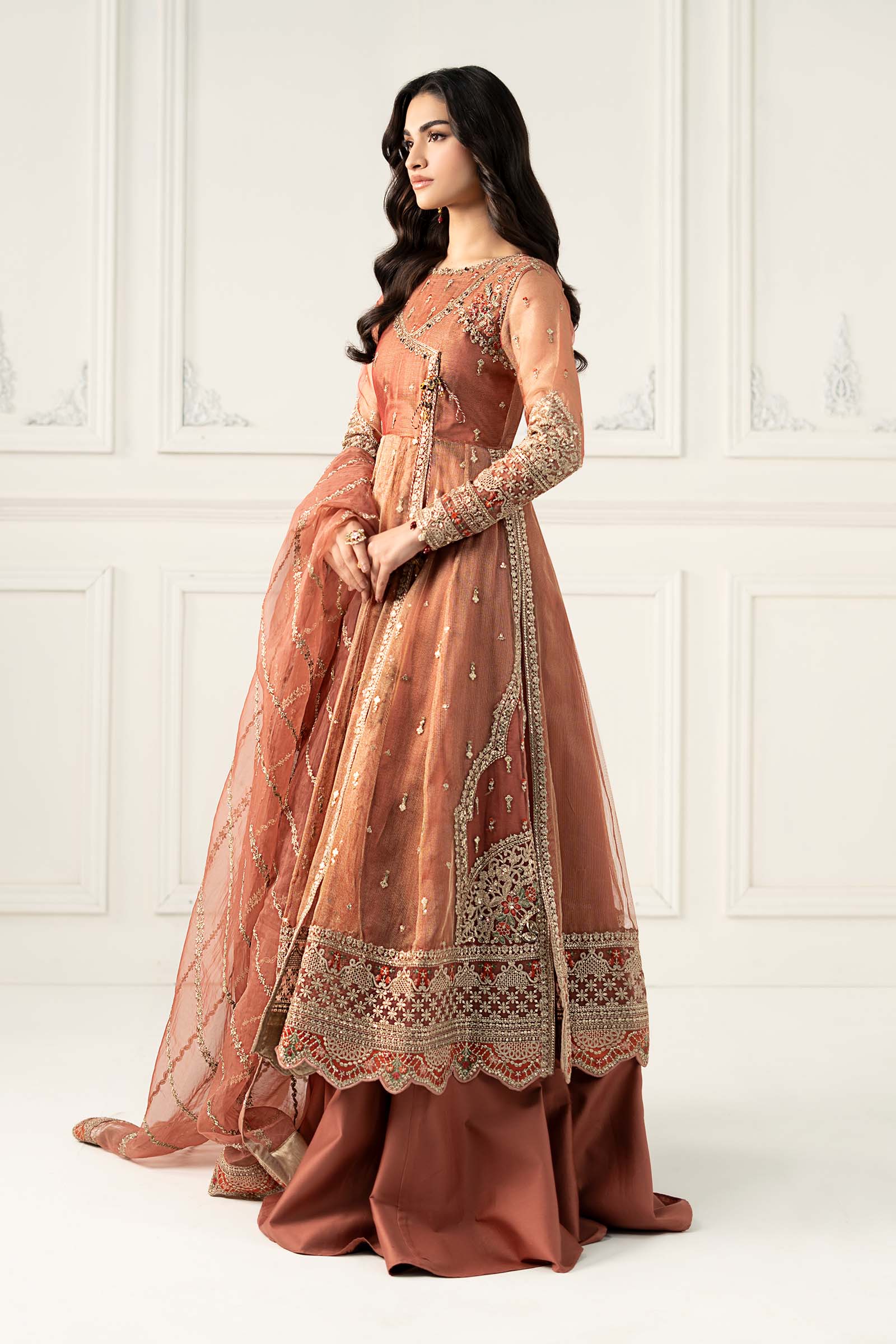 Maria B | Formal Wears | SF-EF25-30 L Peach Zari Net