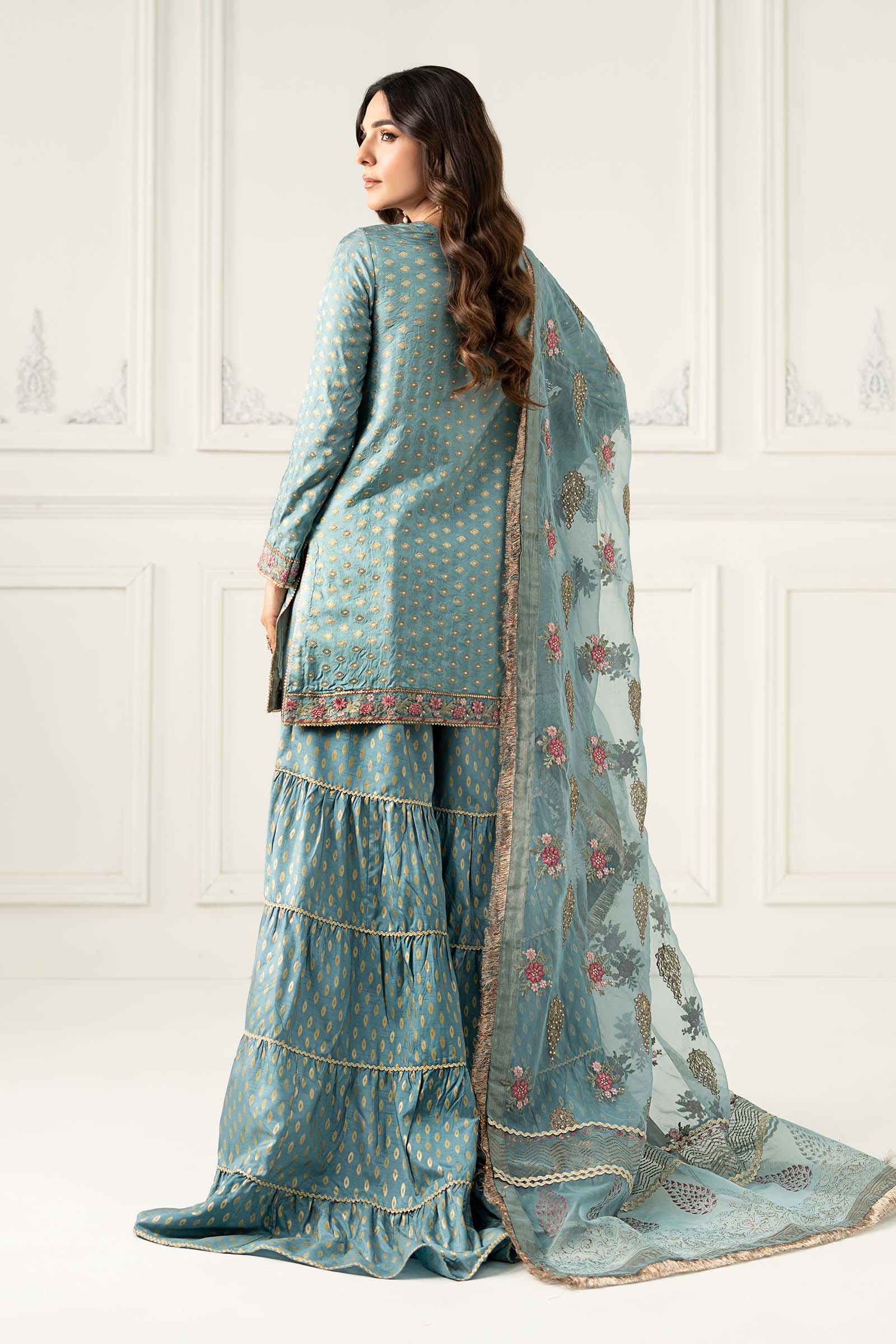 Maria B | Formal Wears | SF-EF25-31 S Aqua Silk Jacquard
