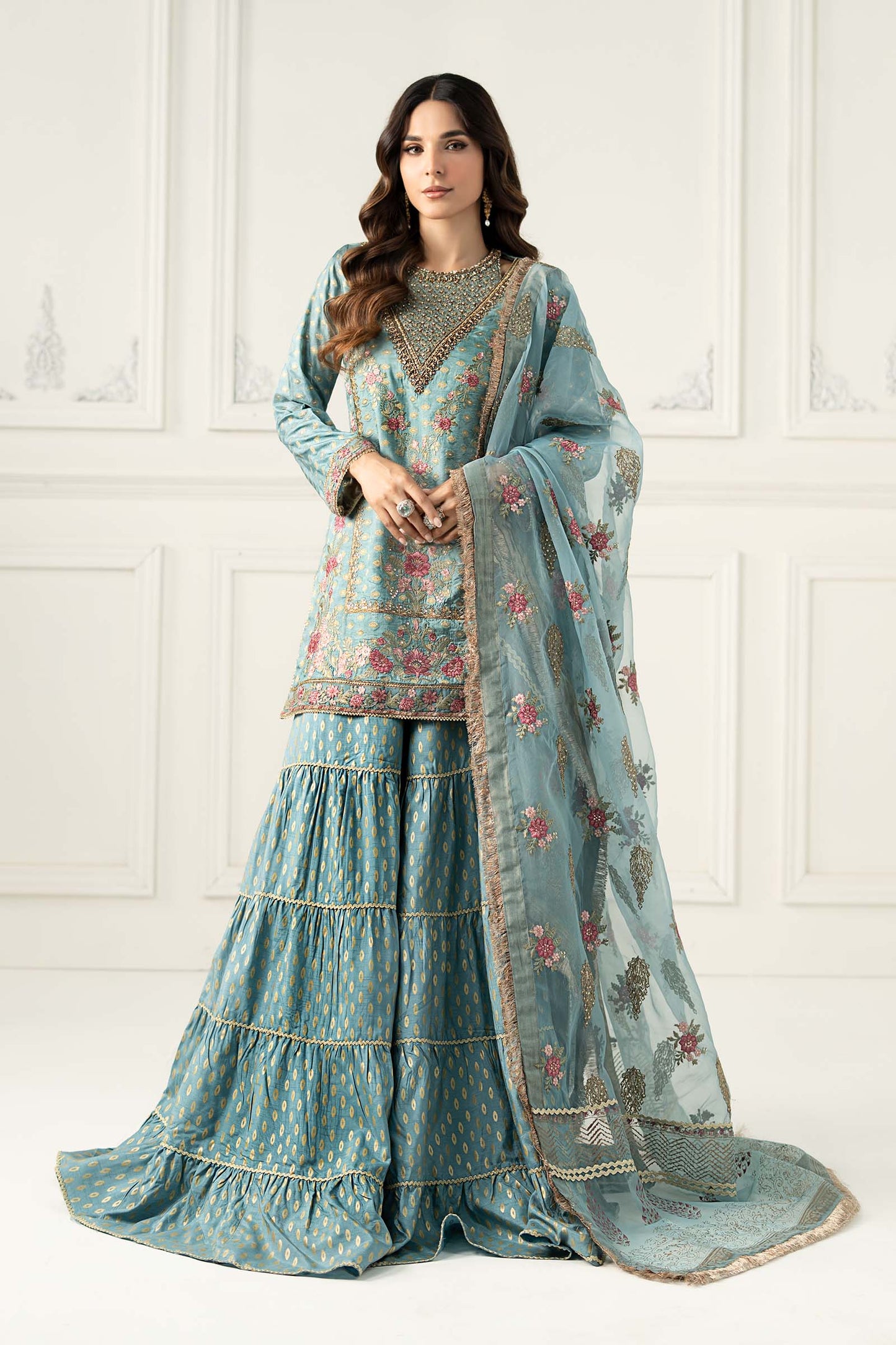 Maria B | Formal Wears | SF-EF25-31 XS Aqua Silk Jacquard