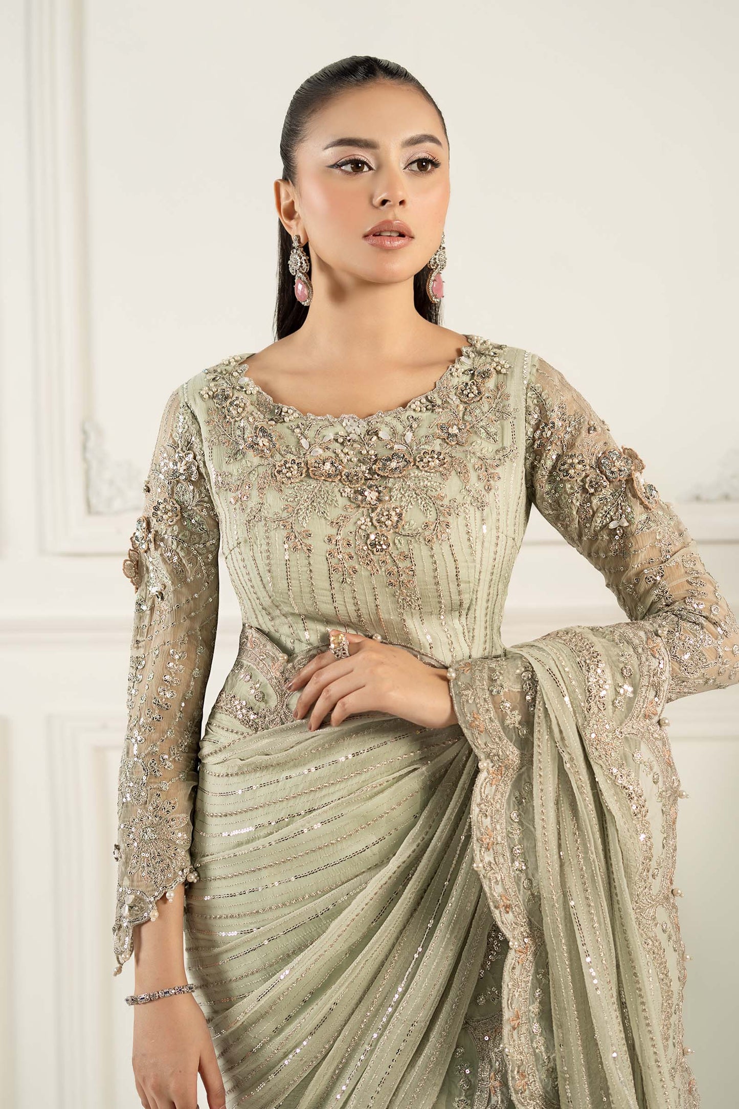 Maria B | Formal Wears | SF-EF25-38 L Pistachio Green Chiffon