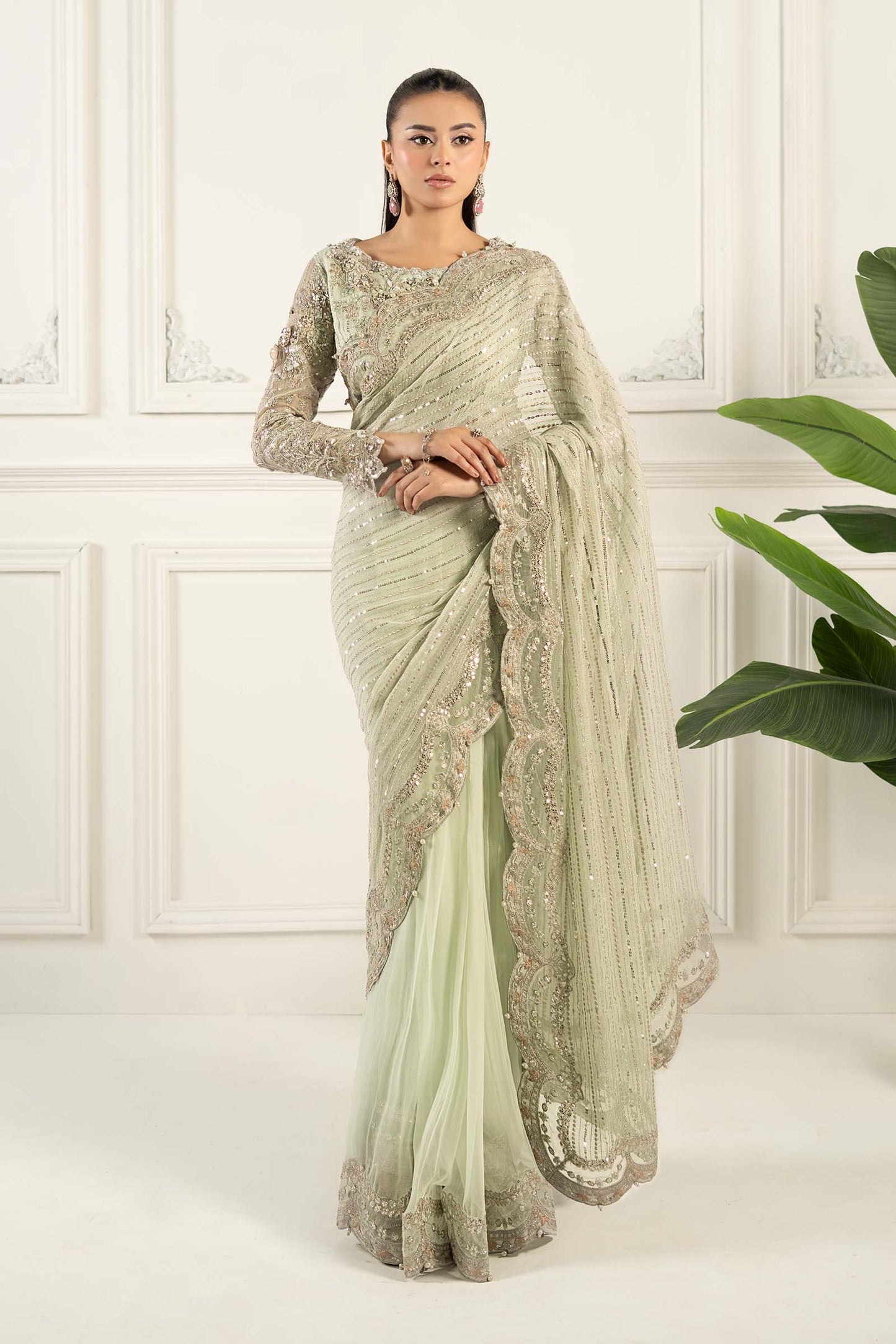 Maria B | Formal Wears | SF-EF25-38 XS Pistachio Green Chiffon