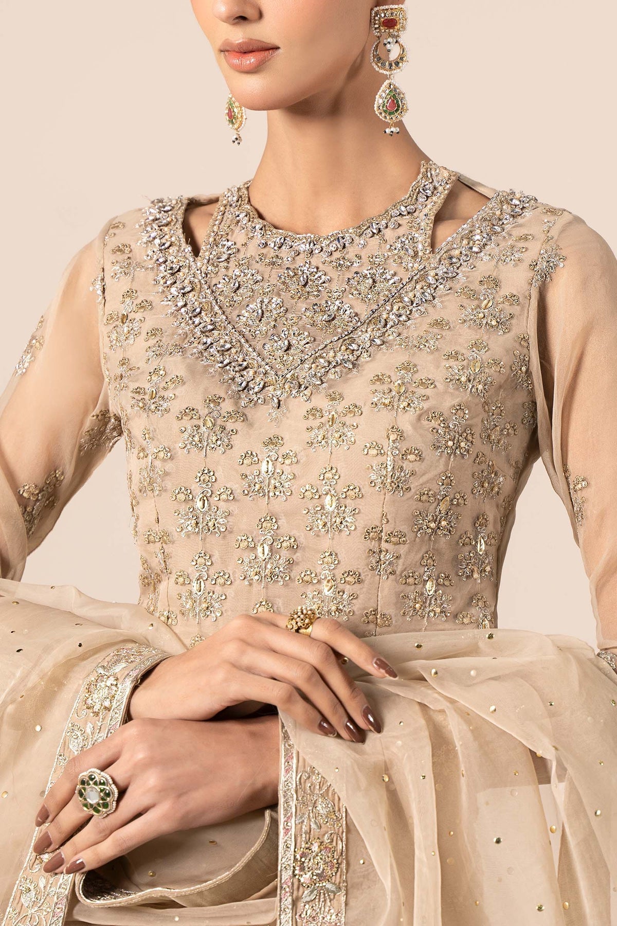 Maria B | Formal Wears | SF-EF25-55 M Beige Organza