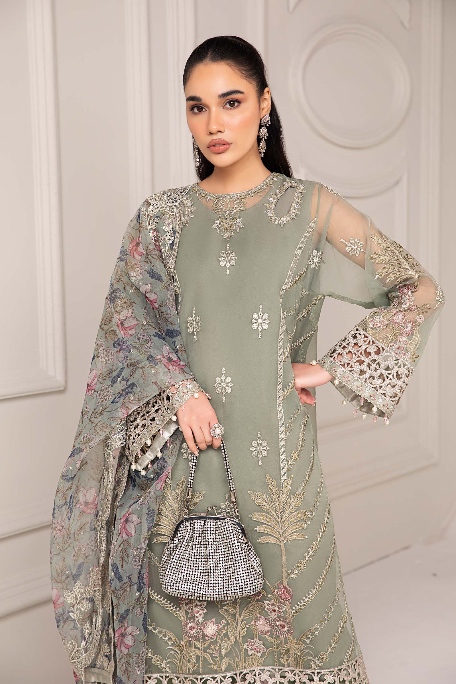 Maria B | Pre Fall Dresses | 3 Piece Embroidered Organza Suit TT - Pakistani Designer Dress - by Maria B - Type : Ladies Clothes - 100% Original at Saira Sultan