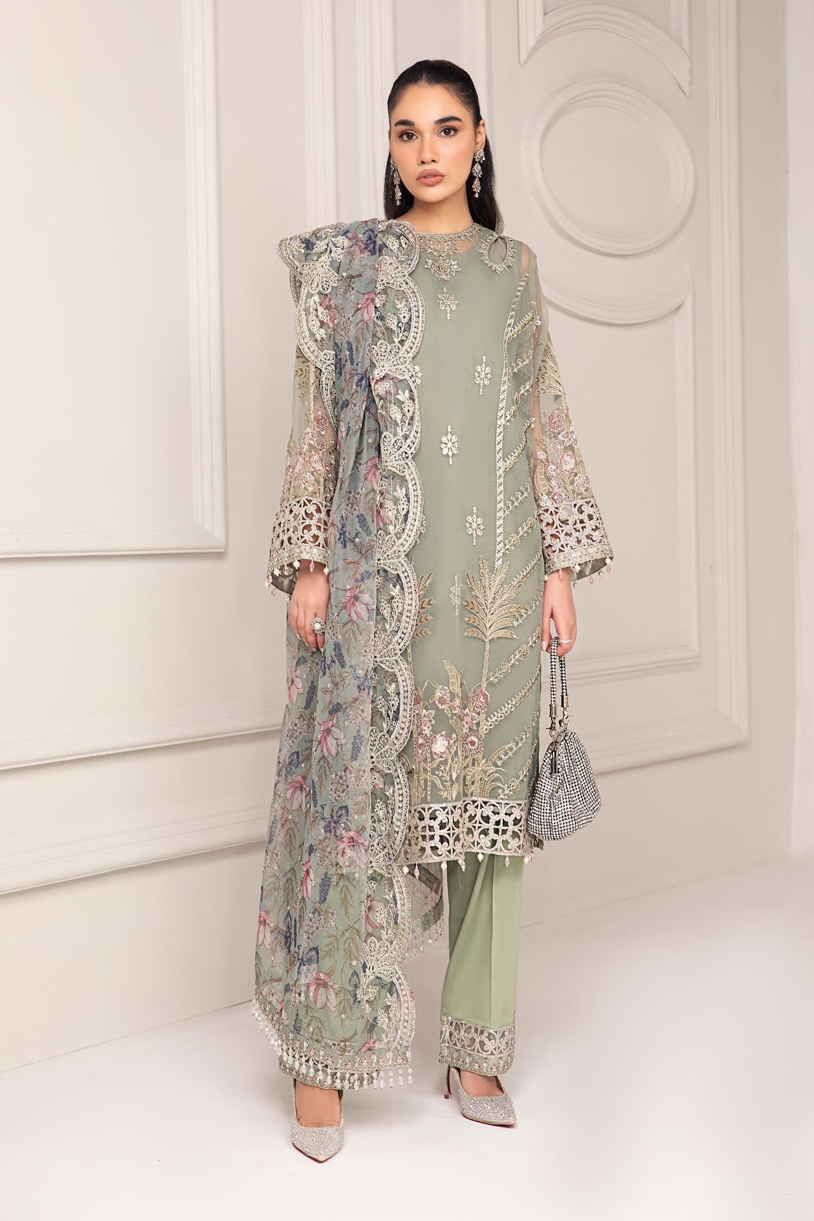Maria B | Pre Fall Dresses | 3 Piece Embroidered Organza Suit TT - Pakistani Designer Dress - by Maria B - Type : Ladies Clothes - 100% Original at Saira Sultan