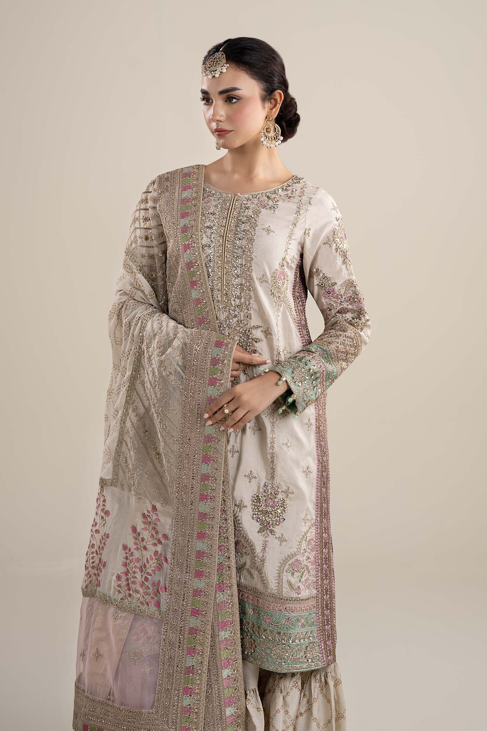 Maria B | Pre Fall Dresses | 3 Piece Embroidered Bamber Raw Silk Suit HH - Pakistani Designer Dress - by Maria B - Type : Ladies Clothes - 100% Original at Saira Sultan