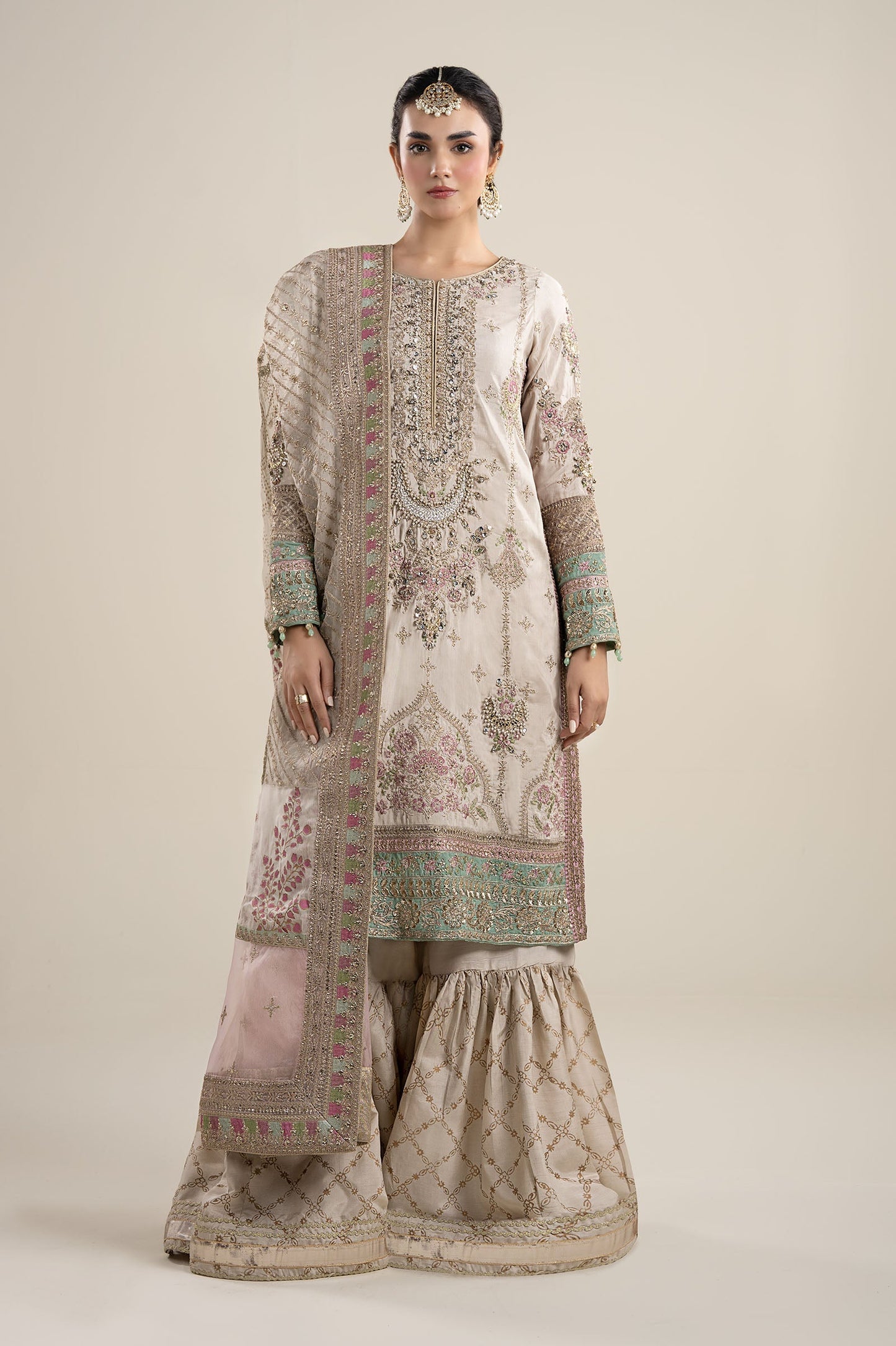 Maria B | Pre Fall Dresses | 3 Piece Embroidered Bamber Raw Silk Suit HH - Pakistani Designer Dress - by Maria B - Type : Ladies Clothes - 100% Original at Saira Sultan