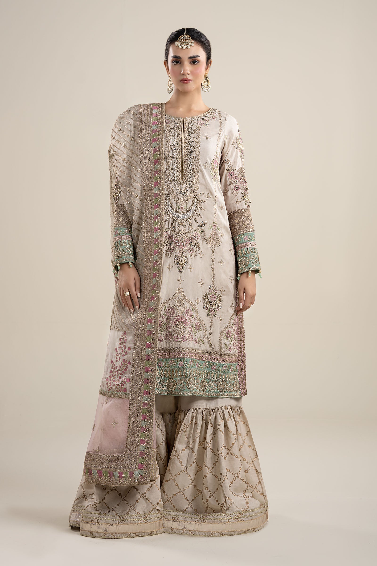 Maria B | Pre Fall Dresses | 3 Piece Embroidered Bamber Raw Silk Suit HH - Pakistani Designer Dress - by Maria B - Type : Ladies Clothes - 100% Original at Saira Sultan