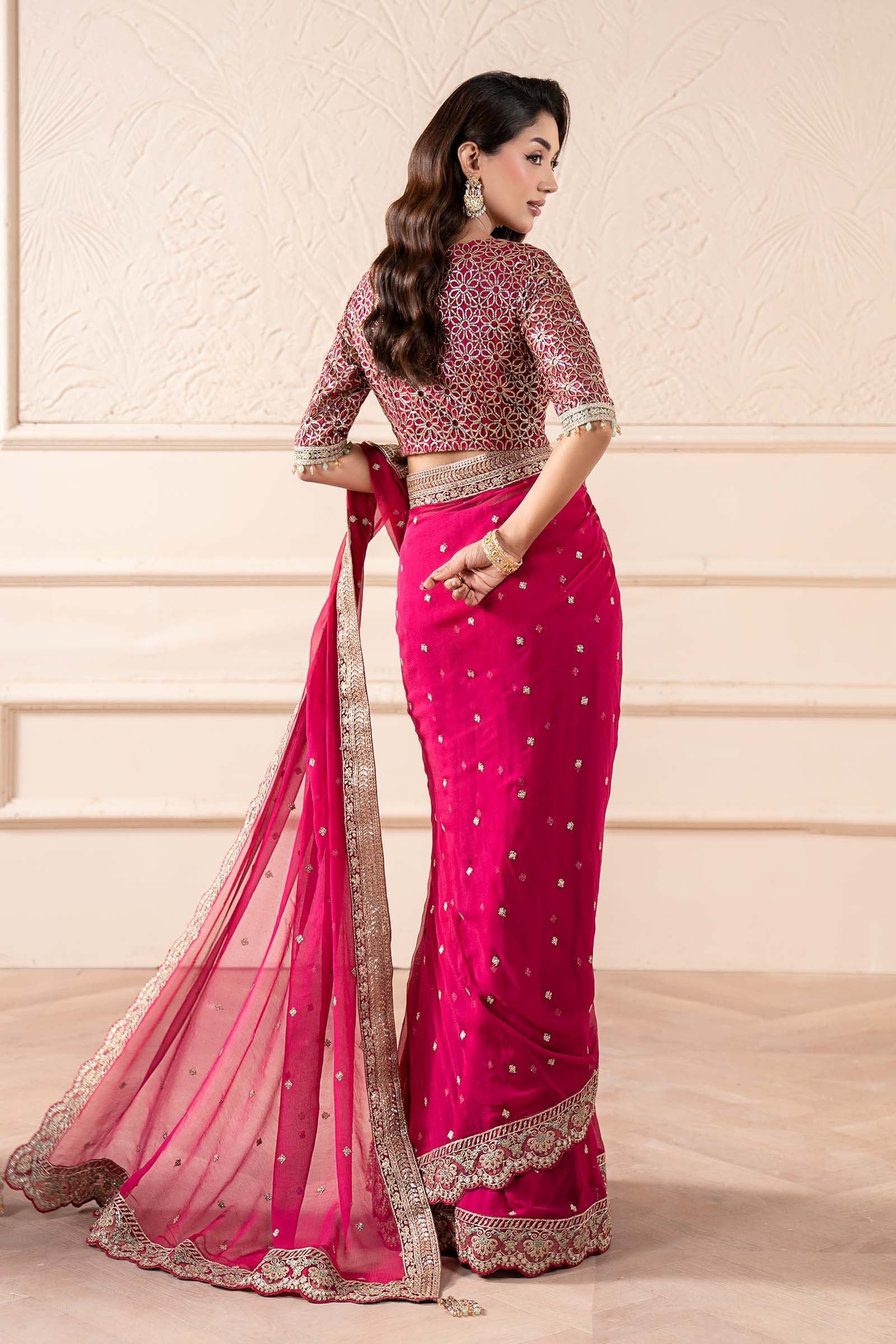 Maria B | Pre Fall Dresses | Embroidered Chiffon Saree ZW - Pakistani Designer Dress - by Maria B - Type : Ladies Clothes - 100% Original at Saira Sultan