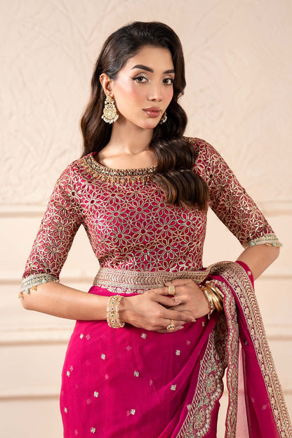 Maria B | Pre Fall Dresses | Embroidered Chiffon Saree ZW - Pakistani Designer Dress - by Maria B - Type : Ladies Clothes - 100% Original at Saira Sultan