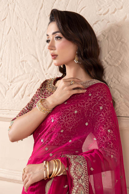 Maria B | Pre Fall Dresses | Embroidered Chiffon Saree ZW - Pakistani Designer Dress - by Maria B - Type : Ladies Clothes - 100% Original at Saira Sultan