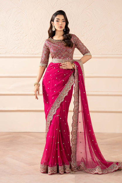 Maria B | Pre Fall Dresses | Embroidered Chiffon Saree ZW - Pakistani Designer Dress - by Maria B - Type : Ladies Clothes - 100% Original at Saira Sultan