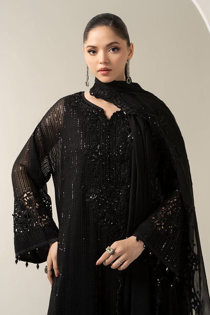 Maria B | Pre Fall Dresses | 3 Piece Embroidered Chiffon Suit Black - Pakistani Designer Dress - by Maria B - Type : Ladies Clothes - 100% Original at Saira Sultan