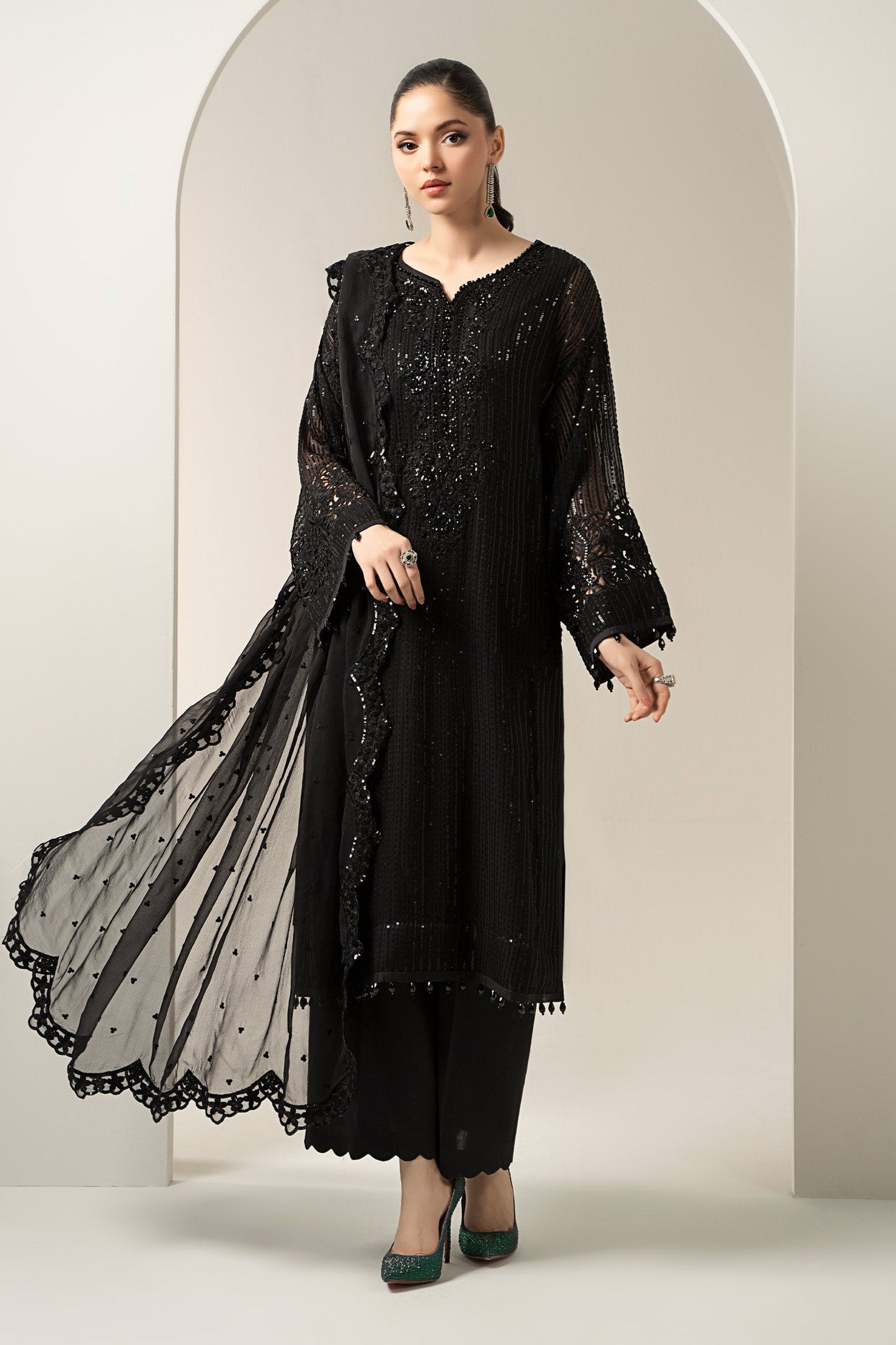 Maria B | Formal Wears | SF-EA25-03 XS Black Chiffon