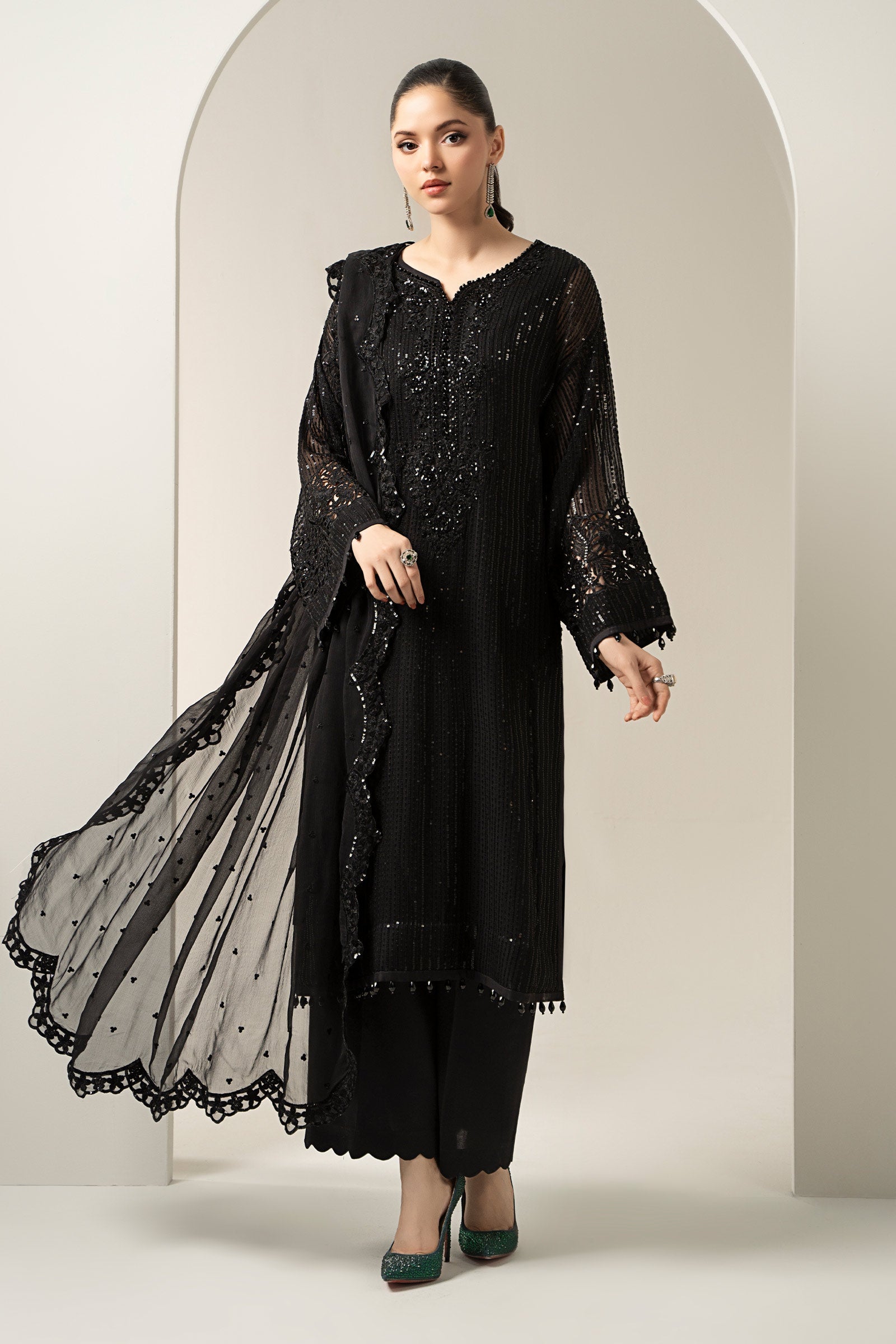 Maria B | Formal Wears | SF-EA25-03 XS Black Chiffon