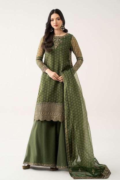 Maria B | Pre Fall Dresses | 3 Piece Embroidered Suit Deep Olive Green - Pakistani Designer Dress - by Maria B - Type : Ladies Clothes - 100% Original at Saira Sultan
