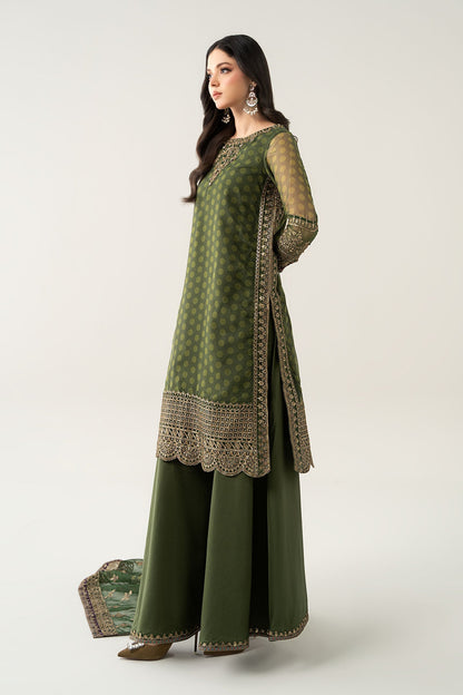 Maria B | Pre Fall Dresses | 3 Piece Embroidered Suit Deep Olive Green - Pakistani Designer Dress - by Maria B - Type : Ladies Clothes - 100% Original at Saira Sultan