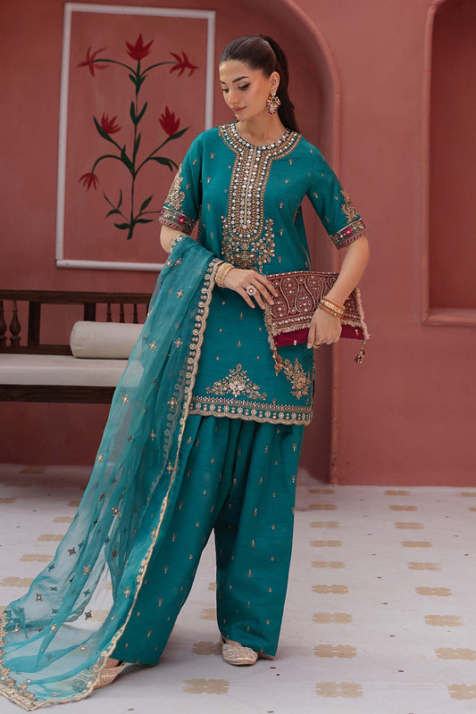 Maria B | Formal Wears | SF-EF25-63 XS Dark Teal Raw Silk