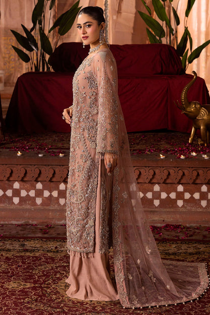 Motifz | Bridal Couture | 0011-REEM EMBROIDERED SILK NET STITCHED L Pastel Pink Silk Net