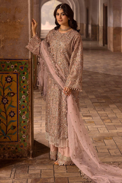 Motifz | Bridal Couture | 0012-MAYASA EMBROIDERED MESSORI STITCHED L Peach Zari Net