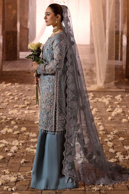 Motifz | Bridal Couture | 0014-FIROZEH EMBROIDERED ORGANZA STITCHED XL Ice Blue Silk