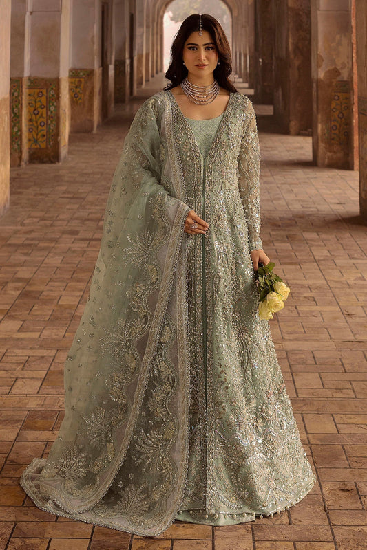 Motifz | Bridal Couture | 0015-MEHTAB EMBROIDERED ORGANZA STITCHED XS Ice Blue Organza