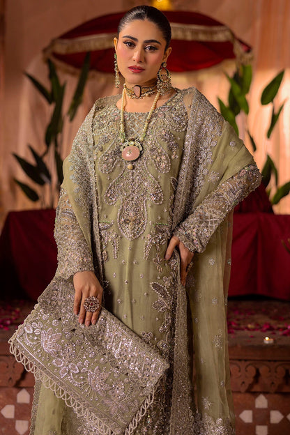 Motifz | Bridal Couture | 0016-MEERAZ EMBROIDERED ORGANZA STITCHED L Olive Green Organza