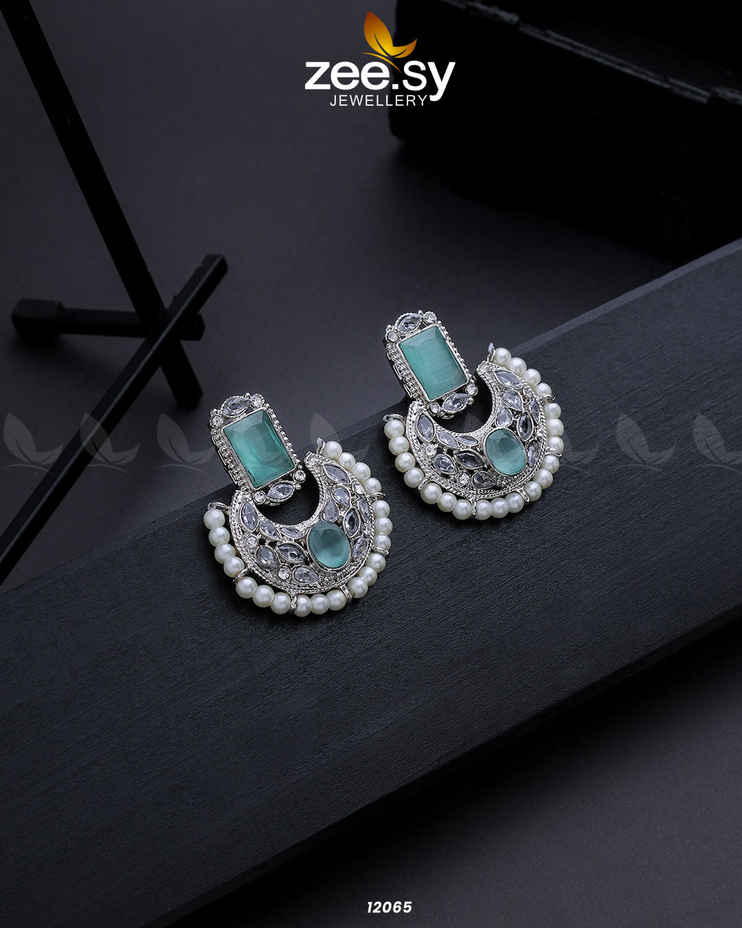 Silver Cluster Pearl Earring Mint Green