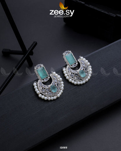Silver Cluster Pearl Earring Mint Green