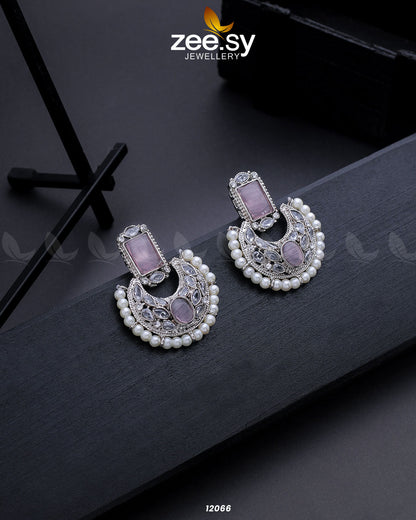 Silver Cluster Pearl Earring Mint Pink