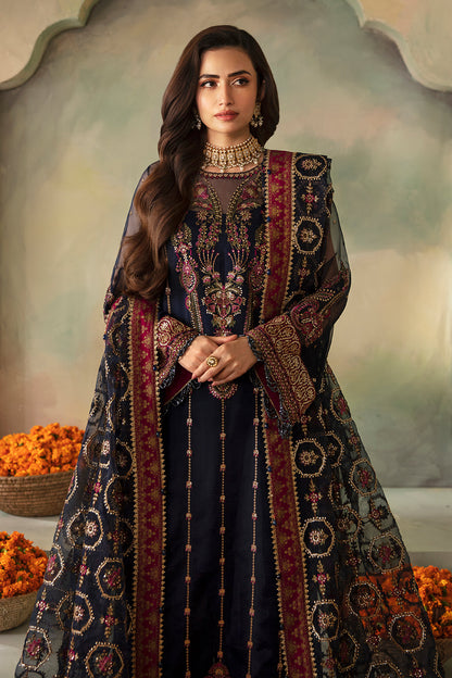 Saad Shaikh | Elana Wedding Formals | Seren M Navy Blue Organza