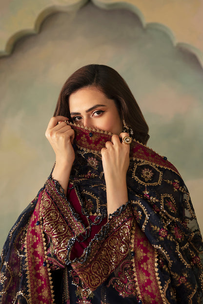 Saad Shaikh | Elana Wedding Formals | Seren Custom Size Navy Blue Organza