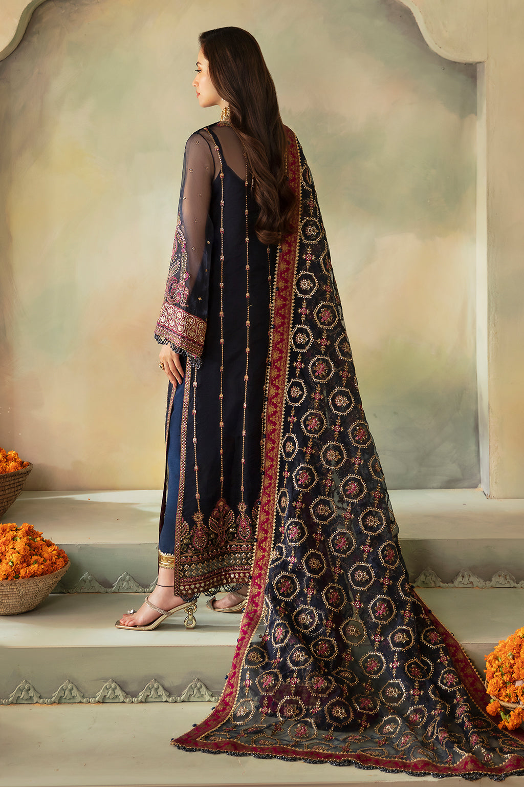 Saad Shaikh | Elana Wedding Formals | Seren S Navy Blue Organza