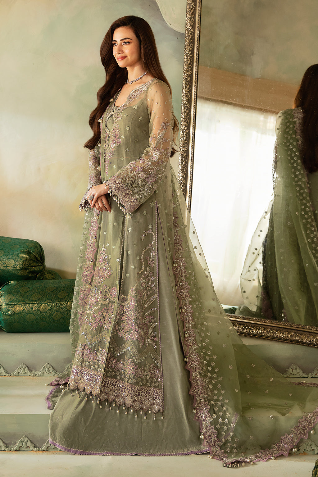 Saad Shaikh | Elana Wedding Formals | Azar L Greenish Brown Organza