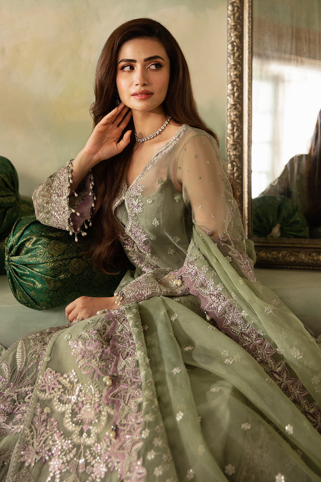 Saad Shaikh | Elana Wedding Formals | Azar XL Greenish Brown Organza