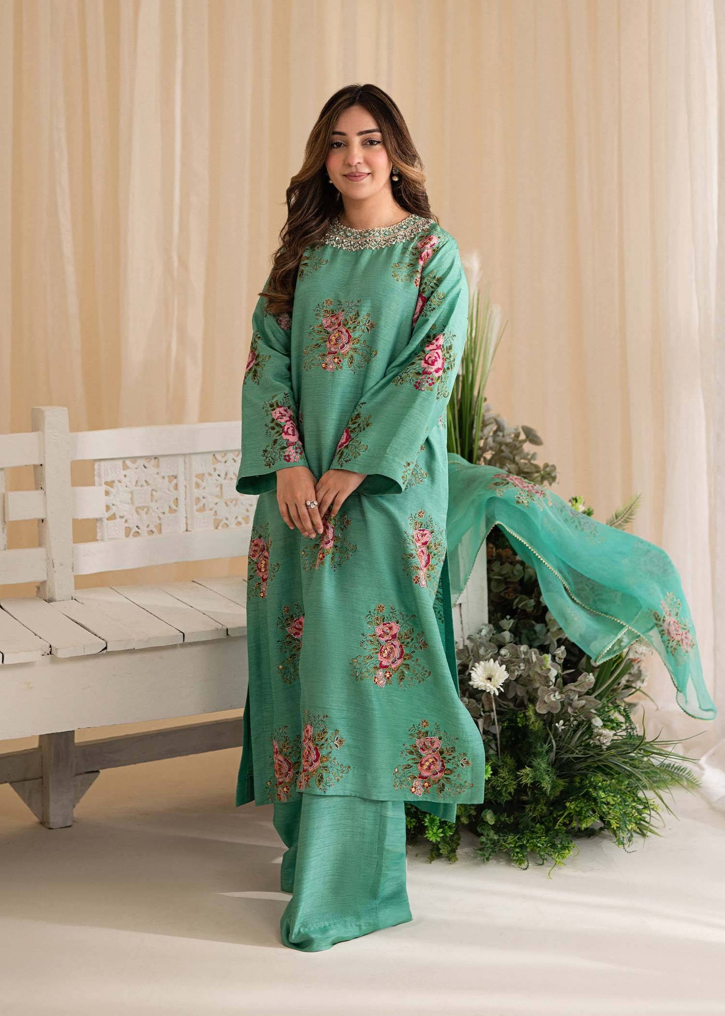 Sadaf Fawad Khan | Lyla Festive Pret | Dorothy Turquoise - Pakistani Designer Dress - by Sadaf Fawad Khan | Type: Formal - 100% Original at Saira Sultan