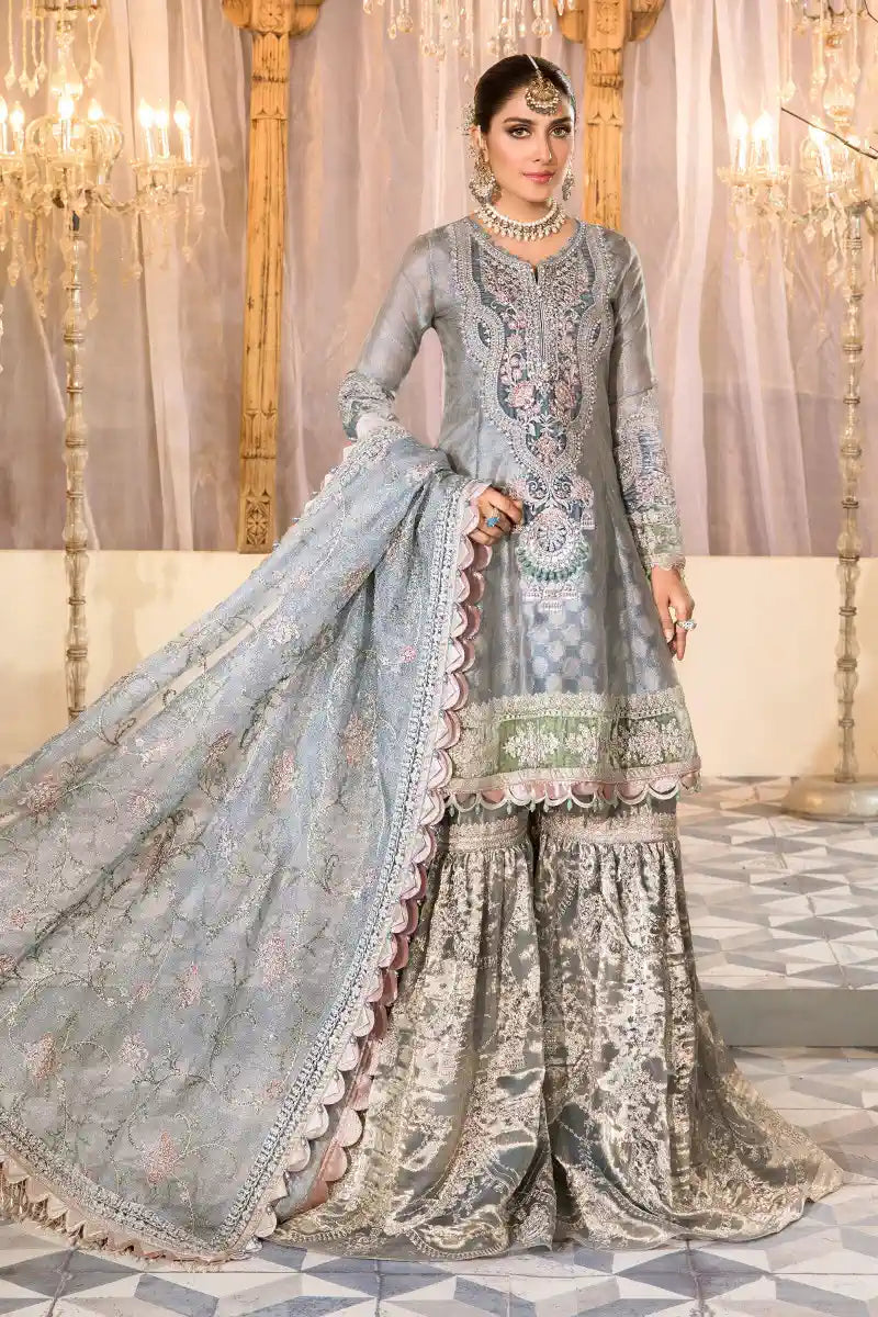 Maria B | Embroidered Collection 22 | Pearl Blue and Ash Pink (BD-2403) - Pakistani Designer Dress - by Maria B | Type: Formal - 100% Original at Saira Sultan