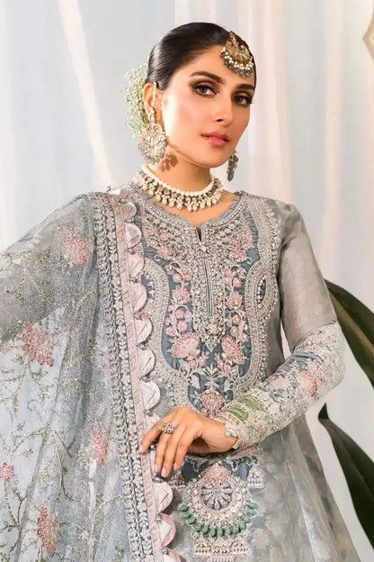 Maria B | Embroidered Collection 22 | Pearl Blue and Ash Pink (BD-2403) - Pakistani Designer Dress - by Maria B | Type: Formal - 100% Original at Saira Sultan