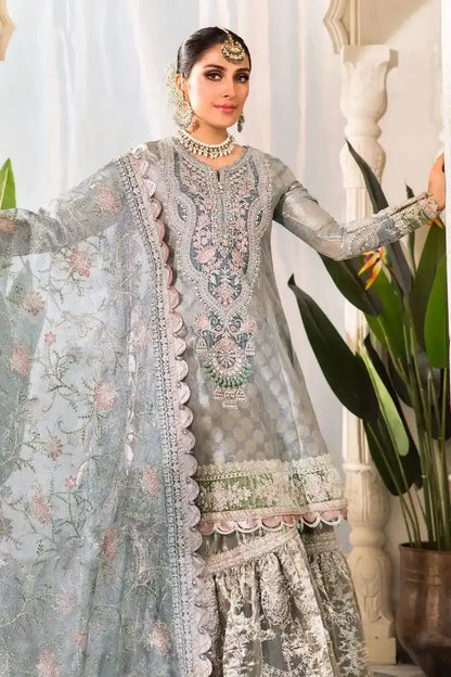 Maria B | Embroidered Collection 22 | Pearl Blue and Ash Pink (BD-2403) - Pakistani Designer Dress - by Maria B | Type: Formal - 100% Original at Saira Sultan