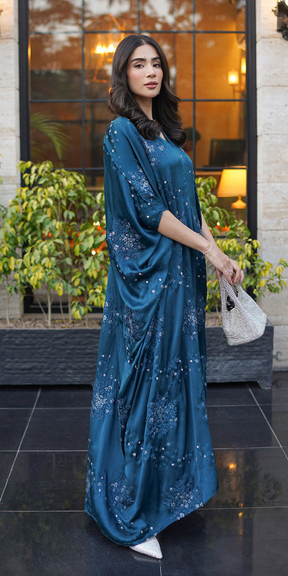 Erum Khan | Velvet Wisper | Dusky Horizon S Teal Blue Silk