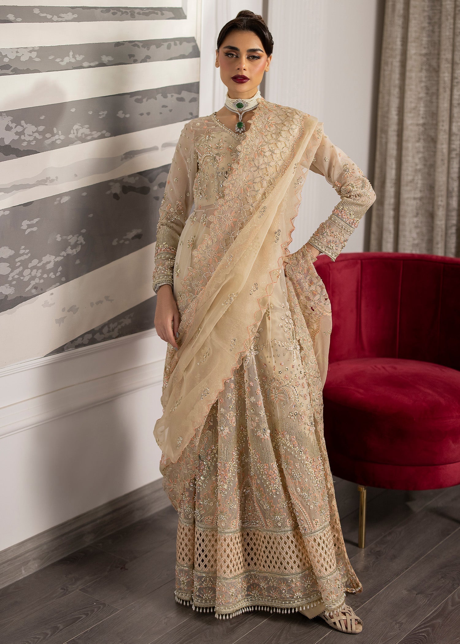 Sardinia | La More 24 | Golden Whisper - Pakistani Designer Dress - by Sardinia | Type: Ladies Clothes - 100% Original at Saira Sultan