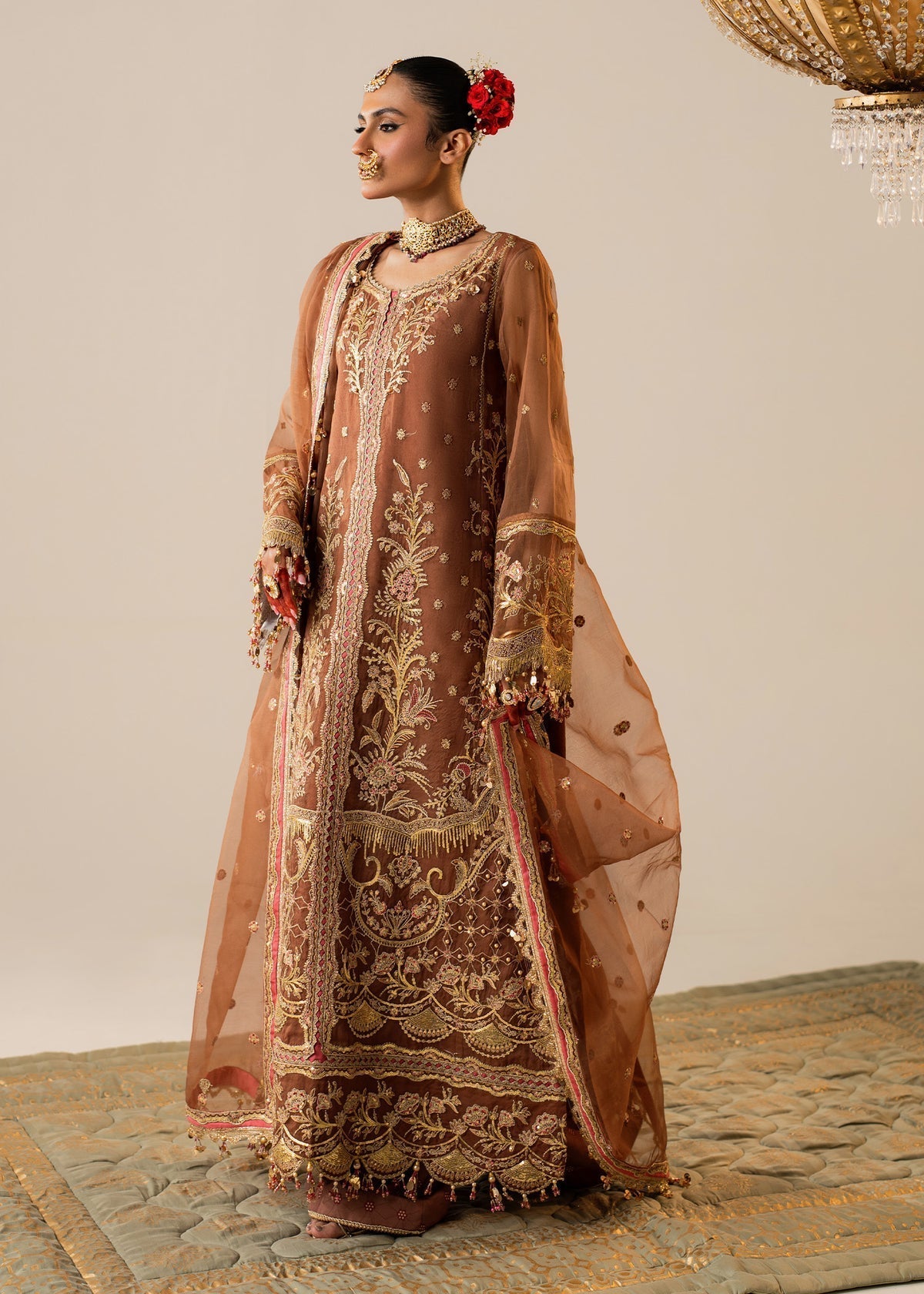 Shurooq | Zara Edit 24 | Naulakha Custom Size Brown Organza