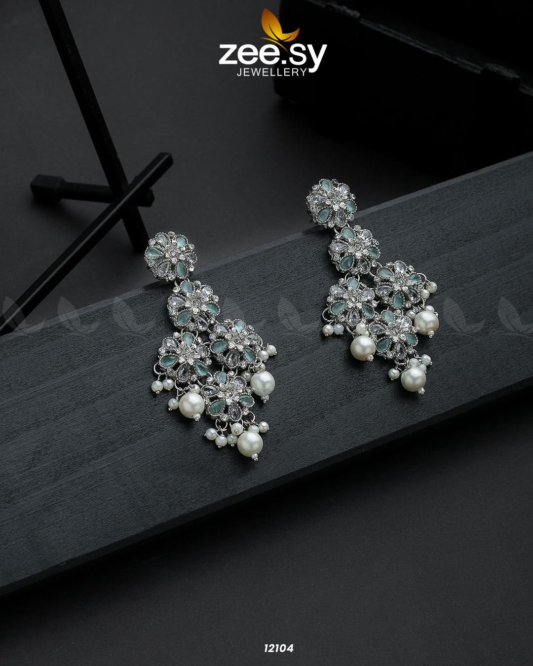Silver Orchid Earrings Mint Green