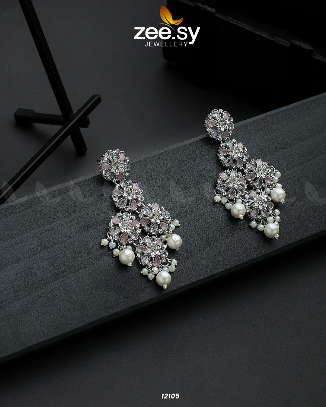 Silver Orchid Earrings Mint Pink