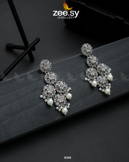 Silver Orchid Earrings Mint Pink