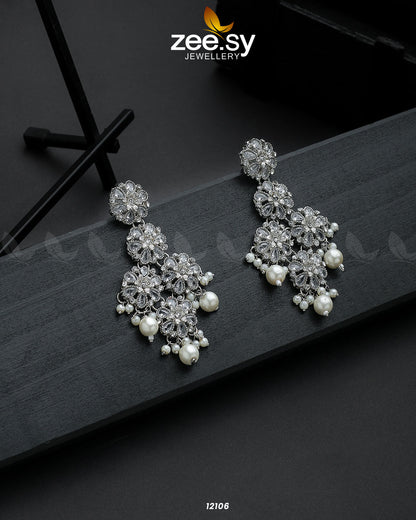 Silver Orchid Earrings White