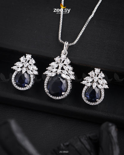 Zara's Pendant Set Sliver Blue